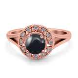 Art Deco Round Natural Stone Floral Ring