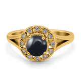 Art Deco Round Natural Stone Floral Ring