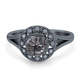 Art Deco Round Natural Stone Floral Ring