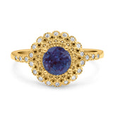 Floral Art Deco Round Natural Stone Ring