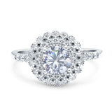Art Deco Round Moissanite Flower Ring 925 Sterling Silver