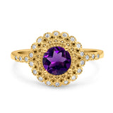 Floral Art Deco Round Natural Stone Ring