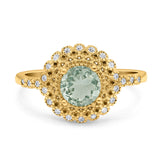 Floral Art Deco Round Natural Stone Ring