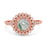 Floral Art Deco Round Natural Stone Ring