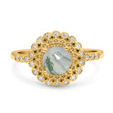 Floral Art Deco Round Natural Stone Ring