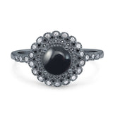 Floral Art Deco Round Natural Stone Ring