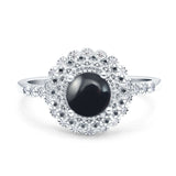 Floral Art Deco Round Natural Stone Ring