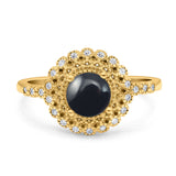 Floral Art Deco Round Natural Stone Ring