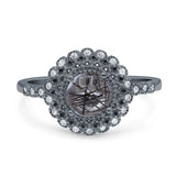 Floral Art Deco Round Natural Stone Ring