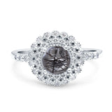 Floral Art Deco Round Natural Stone Ring