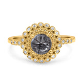 Floral Art Deco Round Natural Stone Ring