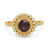 Floral Art Deco Round Natural Stone Ring