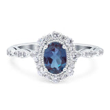 Floral Oval Lab Alexandrite Halo Wedding Ring 925 Sterling Silver