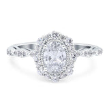 Floral Oval Moissanite Halo Wedding Ring 925 Sterling Silver