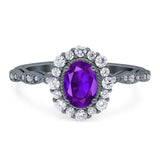 Oval Natural Stone Floral Halo Ring