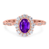 Oval Natural Stone Floral Halo Ring