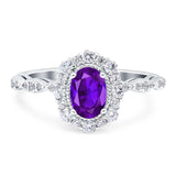Floral Oval Natural Amethyst Halo Wedding Ring 925 Sterling Silver