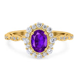 Oval Natural Stone Floral Halo Ring