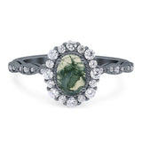Oval Natural Stone Floral Halo Ring