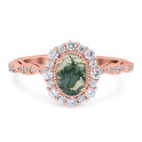 Oval Natural Stone Floral Halo Ring