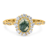 Oval Natural Stone Floral Halo Ring