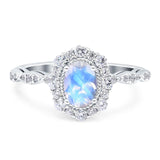 Floral Oval Natural Moonstone Halo Wedding Ring 925 Sterling Silver