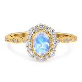 Oval Natural Stone Floral Halo Ring
