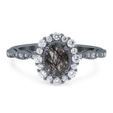 Oval Natural Stone Floral Halo Ring
