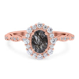 Oval Natural Stone Floral Halo Ring
