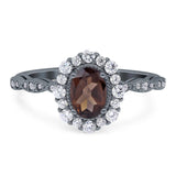 Oval Natural Stone Floral Halo Ring