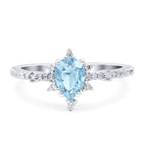 Pear Teardrop Natural Aquamarine Cluster Wedding Ring 925 Sterling Silver