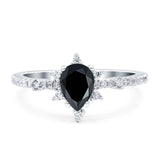 Pear Teardrop Natural Black Onyx Cluster Wedding Ring 925 Sterling Silver