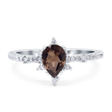 Pear Teardrop Natural Chocolate Smoky Quartz Cluster Wedding Ring 925 Sterling Silver