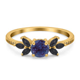 Art Deco Round Natural Stone Floral Ring
