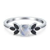 Art Deco Round Natural Stone Floral Ring