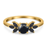 Art Deco Round Natural Stone Floral Ring