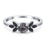 Art Deco Round Natural Stone Floral Ring