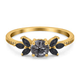 Art Deco Round Natural Stone Floral Ring