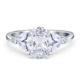 Art Deco Oval Moissanite Leaf Accents Ring 925 Sterling Silver