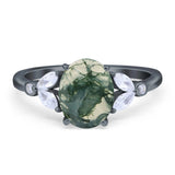 Art Deco Oval Natural Stone Wedding Ring