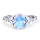 Art Deco Oval Natural Moonstone Leaf Accents Ring 925 Sterling Silver