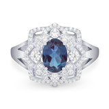 Vintage Style Oval Lab Alexandrite Flower Ring 925 Sterling Silver