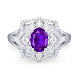 Vintage Style Oval Natural Stone Floral Ring