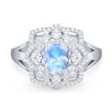 Vintage Style Oval Natural Moonstone Flower Ring 925 Sterling Silver