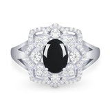 Vintage Style Oval Natural Stone Floral Ring