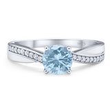 Vintage Style Round Natural Aquamarine Twisted Ring 925 Sterling Silver