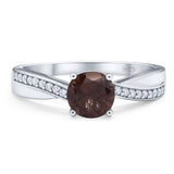 Vintage Style Round Natural Chocolate Smoky Quartz Twisted Ring 925 Sterling Silver
