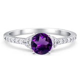 Art Deco Round Natural Amethyst Cluster Wedding Ring 925 Sterling Silver