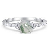 Art Deco Round Natural Green Moss Agate Cluster Wedding Ring 925 Sterling Silver