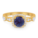 Art Deco Round Natural Stone Halo Ring